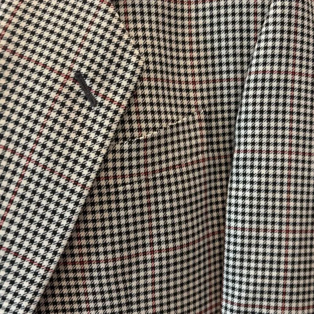 Karl Lagerfeld Paris Blazer 40R Red Accent Houndstooth‎ Silk Wool